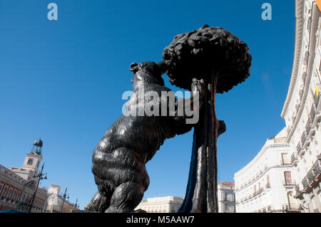 Oso y Madroño Statue, Puerta del Sol, Madrid, Spanien. Stockfoto