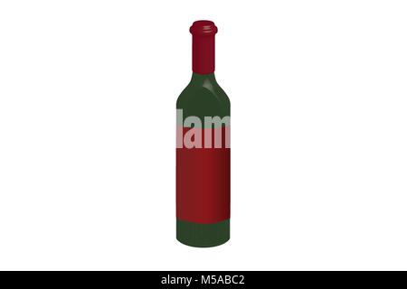 Abbildung: Flasche Rotwein mit Red Label, Vektor aus grünem Glas Flasche mit Marken-neutrale Bezeichnung/ungeöffnete Flasche/Getränke/Wein Stock Vektor