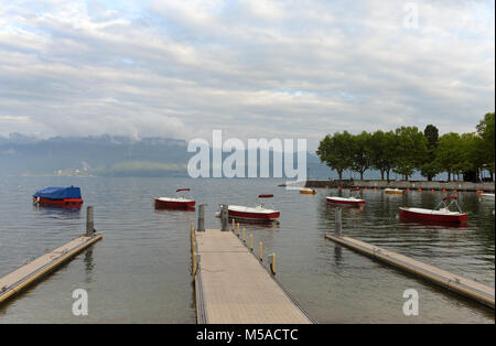 Hafen Ouchy am Genfer See in Lausanne, Schweiz Stockfoto