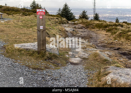 Ein Zeichen für eine Mountainbike-strecke, Ticknock, Dublin. Stockfoto