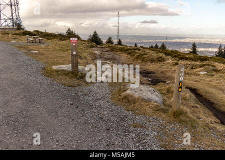 Ein Zeichen für eine Mountainbike-strecke, Ticknock, Dublin. Stockfoto