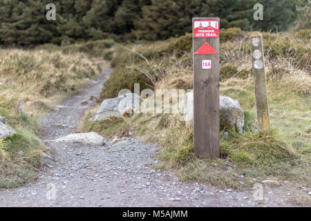 Ein Zeichen für eine Mountainbike-strecke, Ticknock, Dublin. Stockfoto