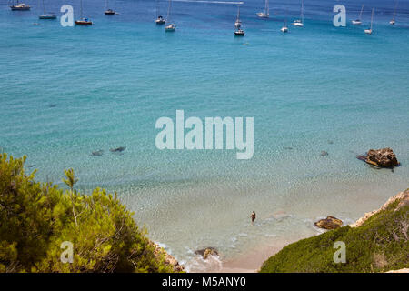 Erhöhten Blick auf Playa De Binigaus, Menorca, Balearen, Spanien Stockfoto