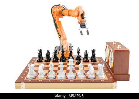 Künstliche Intelligenz Schach spielen Konzept, 3D-Rendering auf weißem Hintergrund Stockfoto