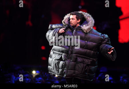 Gastgeber von Jack Whitehall während der Brit Awards Show 2018 in der O2 Arena, London. Stockfoto