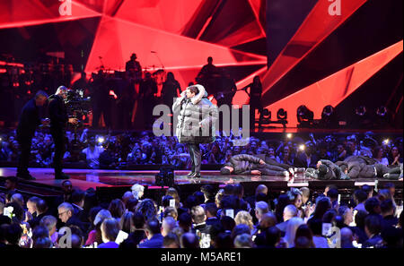 Host Jack Whitehall bei den BRIT Awards 2018 zeigen, in der O2 Arena in London statt. Redaktionelle Verwendung. Stockfoto