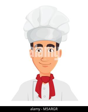 Gesichtsausdruck des Jungen professionellen Koch Mann in Cook hat-lächelnd. Das Personal im Restaurant Character Design. Vector Illustration auf weißen backgro isoliert Stock Vektor