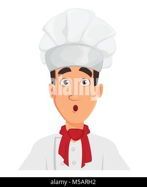 Gesichtsausdruck von Chef von Menschen überrascht. Das Personal im Restaurant Charakter. Vector Illustration auf weißem Hintergrund. Stock Vektor