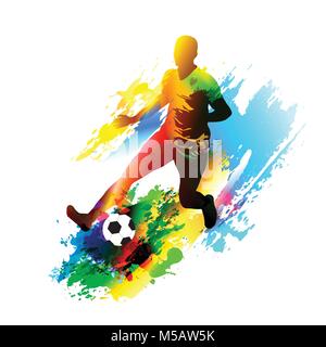 Fußball-Spieler laufen mit dem Ball. Fußballfeld Stock Vektor