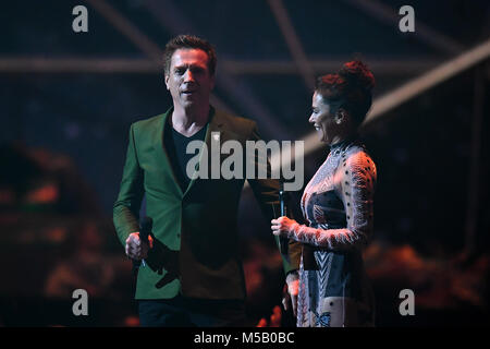 Damian Lewis und Anna Friel bei den BRIT Awards 2018 zeigen, in der O2 Arena in London statt. Redaktionelle Verwendung. PRESS ASSOCIATION Foto. Bild Datum: Mittwoch, 21. Februar 2018. Siehe PA Geschichte showbiz Briten. Photo Credit: Victoria Jones/PA-Kabel. Stockfoto