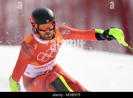 Pyeongchang, Südkorea. 22. Februar, 2018. Leif Kristian Nestvold-Haugen (NOR) auf den zweiten Lauf. Mens slalom. Das Yongpyong-resort Alpine Center. Alpensia. Pyeongchang 2018 Winter Olympics. Republik Korea. 22.02.2018. Credit: Sport in Bildern/Alamy leben Nachrichten Stockfoto