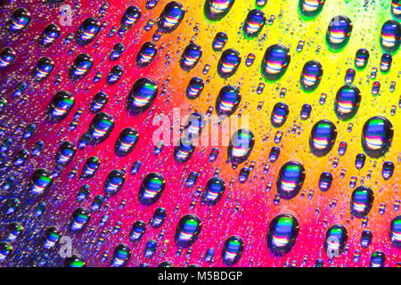 Wassertropfen auf der glänzenden Oberfläche einer DVD. England UK GB Stockfoto