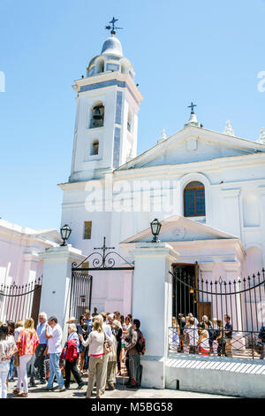 Buenos Aires Argentinien, Recoleta, Basilica Nuestra Senora del Pilar Katholische Kirche, außen, Glockenturm, Gemeindemitglieder verlassen Masse, Erwachsene Erwachsene m Stockfoto