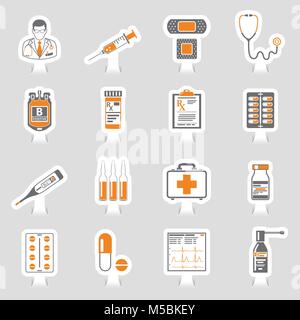 Medizinische Symbole Stickerset Stock Vektor