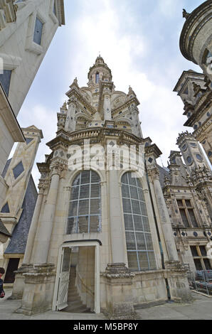 Öffnen des Dachs der berühmten doppelhelix Treppe im Chateau Chambord, möglicherweise von Leonardo da Vinci Stockfoto