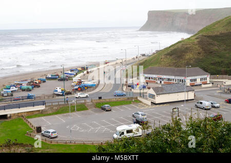 Erhöhte Blick nach Osten über Saltburn-by-the-Sea in Richtung Jagd Cliff Stockfoto