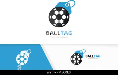 Vektor Fußball und Tag logo Kombination. Kugel und Shop Symbol oder Icon. Einzigartige Fußball und Label Logo Design Template. Stock Vektor