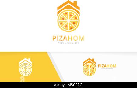 Vektor pizza und Immobilien logo Kombination. Essen und Haus Symbol oder Icon. Einzigartige Pizzeria und Mieten, Logo Design Template. Stock Vektor