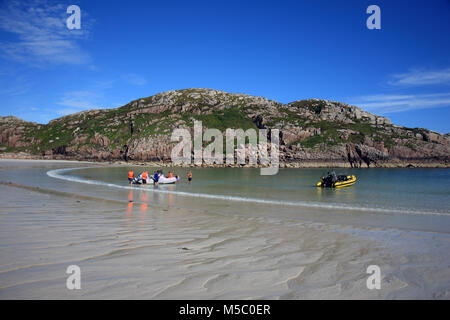 Balfour's Bay auch bekannt als traigh Gheal ein wunderschöner Sandstrand auf der Südseite der Erraid aus die Isle of Mull, Innere Hebriden von Schottland Stockfoto