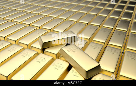 3D-Rendering von 24 Karat Gold Bars in einem Tresor Stockfoto