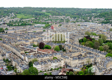 Luftaufnahme des Zirkus, eines der besten Beispiele Georgianischer Architektur, in der Stadt Bath, Flüchen, Somerset, England, Großbritannien Stockfoto