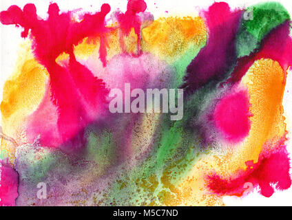 Farbe, Farbe Hintergrund, Aquarell, abstrakte Malerei Farbe, Textur, Gelb, Orange, Rot, Karmin, Grün, Braun. Selft gemacht Stockfoto
