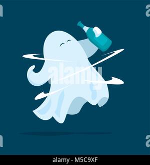 Cartoon Illustration von Betrunkenen ghost Holding eine Flasche Stock Vektor