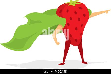 Cartoon Illustration der Erdbeere super hero Obst stehen mit Kap Stock Vektor