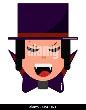 Vampire in hat. Niedliche Zeichentrickfigur für Halloween, flacher Stil. Vector Illustration auf weißem Hintergrund. Stock Vektor