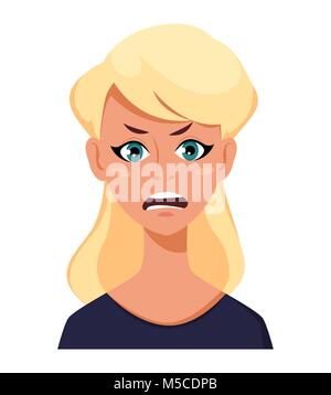 Gesicht Ausdruck einer blonden Frau - Zorn. Weibliche Emotionen. Attraktive cartoon Charakter. Vector Illustration auf weißem Hintergrund. Stock Vektor