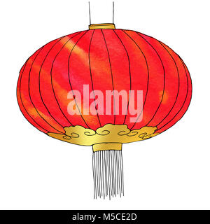 Hand gezeichnet Aquarell Chinesische Laterne. Das chinesische Neujahr. Vector Illustration Stockfoto