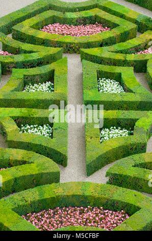 Im Vordergrund der Garten des Schlosses von Villandry, Loire Tal, Frankreich Stockfoto