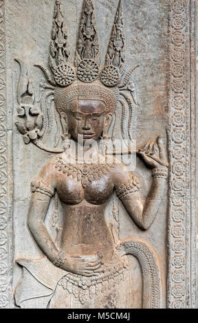 Devata Abbildung in Angkor Wat Reliefs, Kambodscha Stockfoto