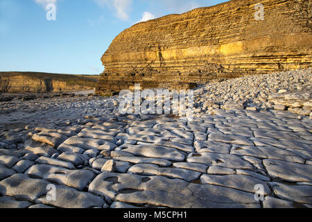 Kalkstein Fahrbahn in der Dunraven Bay, Glamorgan Stockfoto