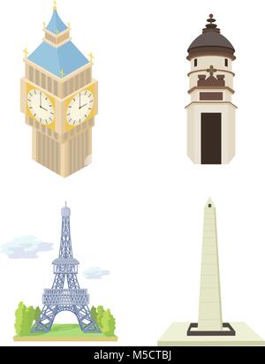 Hystorical Turm Icon Set, Cartoon Stil Stock Vektor