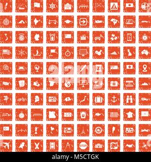100 Kartographie Icons Set grunge orange Stock Vektor