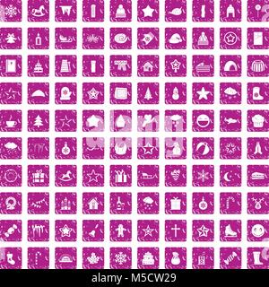 100 christmas Icons Set grunge Rosa Stock Vektor