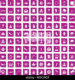 100 Kirche Icons Set grunge Rosa Stock Vektor