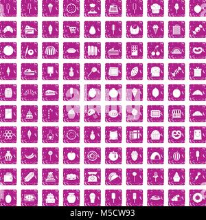 100 Süßwaren Icons Set grunge Rosa Stock Vektor