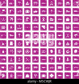 100 Lieferung Icons Set grunge Rosa Stock Vektor