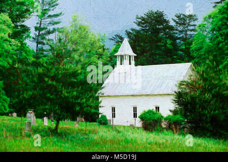 Der impressionistischen Kunst der Methodistischen Kirche in Cades Cove, Great Smoky Mountains National Park, Tennessee USA Stockfoto