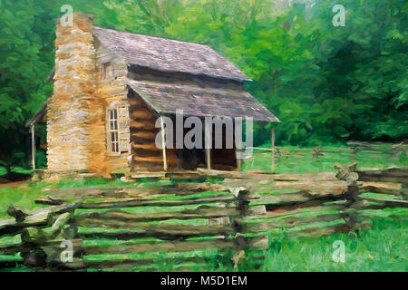 Impressionistische Kunst der John Oliver Platz in Cades Cove, Great Smoky Mountains National Park, Tennessee, United States Stockfoto