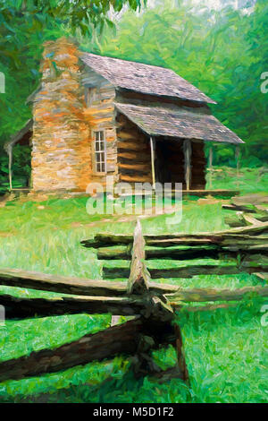 Impressionistische Kunst der John Oliver Platz in Cades Cove, Great Smoky Mountains National Park, Tennessee, United States Stockfoto