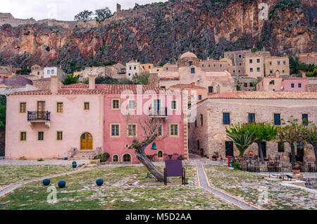 Blick auf die mittelalterliche Burg von Monemvasia Stockfoto