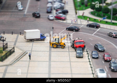 Auto, Verkehr, Verkehr, Straße, Ort, tilt-Shift, Miniatur, Miniatur Welt, ein Auto, ein Bereich, der Straße, Unschärfe, Trolleybus, Denkmal Stockfoto