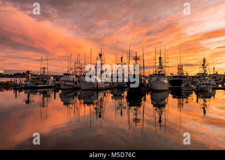 San Diego Fischereiflotte bei Sonnenuntergang Stockfoto