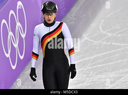 Gangneung, Südkorea. 22 Feb, 2018. 22. Februar 2018, Südkorea, Tainan, Olympics, Shorttrack, 1000 m, der Frauen, ersten Viertelfinale, Gangneung Oval: Deutschlands Bianca Walter nach dem Rennen. Credit: Peter Kneffel/dpa/Alamy leben Nachrichten Stockfoto