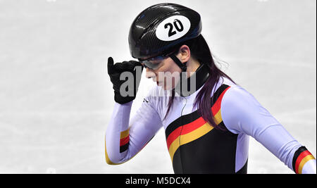 Gangneung, Südkorea. 22 Feb, 2018. 22. Februar 2018, Südkorea, Tainan, Olympics, Shorttrack, 1000 m, der Frauen, ersten Viertelfinale, Gangneung Oval: Deutschlands Bianca Walter nach dem Rennen. Credit: Peter Kneffel/dpa/Alamy leben Nachrichten Stockfoto