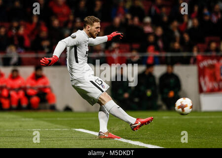 Jan Oblak (Atletico de Madrid) in Aktion während des Spiels. UEFA Europa League Spiel zwischen Atlético de Madrid gegen Kopenhagen am Wanda Metropolitano Stadion in Madrid, Spanien, 22. Februar 2018. Stockfoto