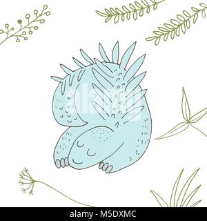 Stilisierte Dinosaurier des mittleren bis späten Kreidezeit. Freehand Skizze für Anti stress Malbuch Seite mit Doodle Elemente Stock Vektor